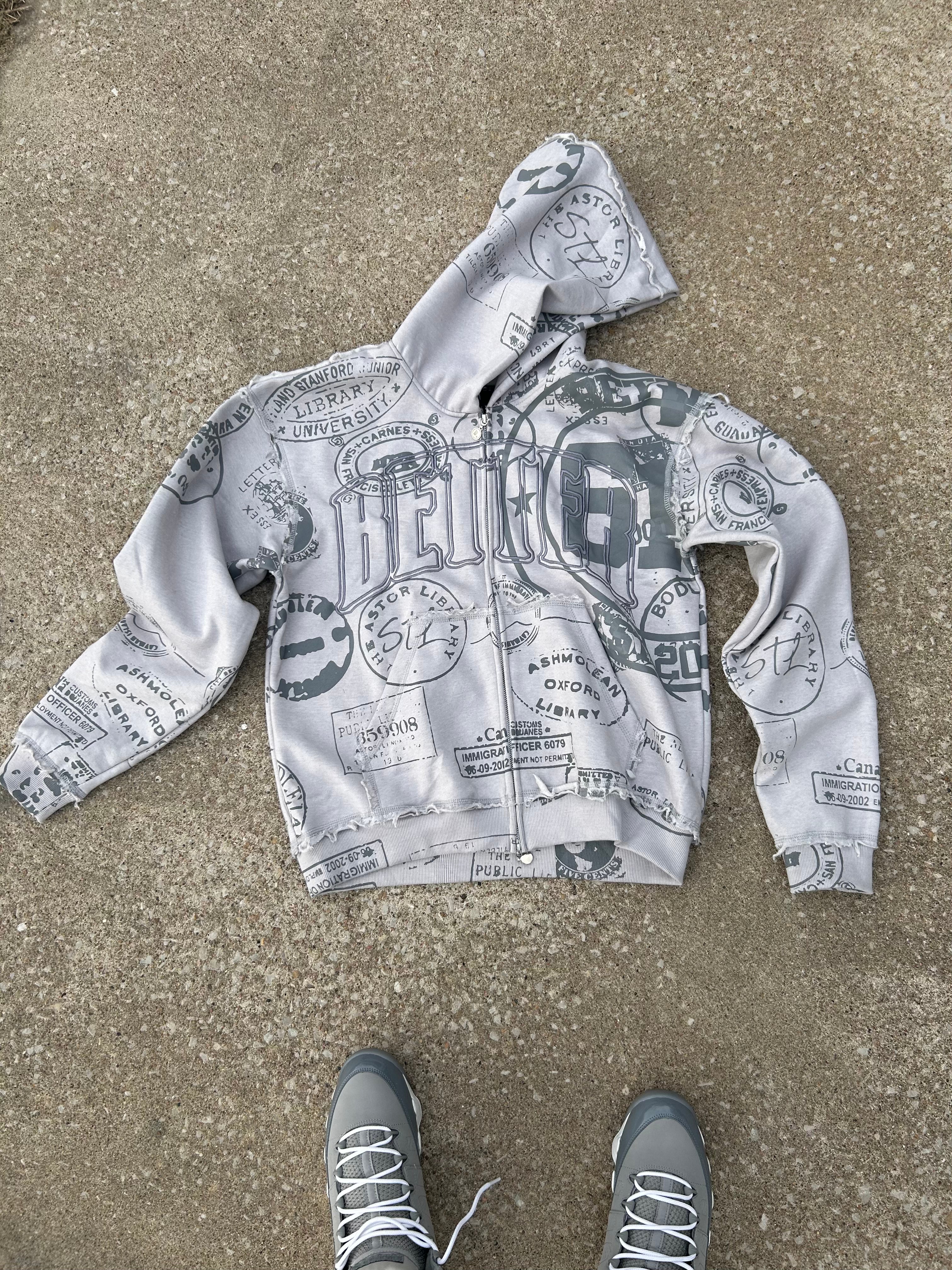 Grey Stamped Zip Up